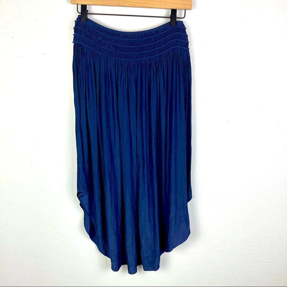 Ramy Brook Navy Blue “Morris” Curved Hem Silky Midi Skirt | Sz Md